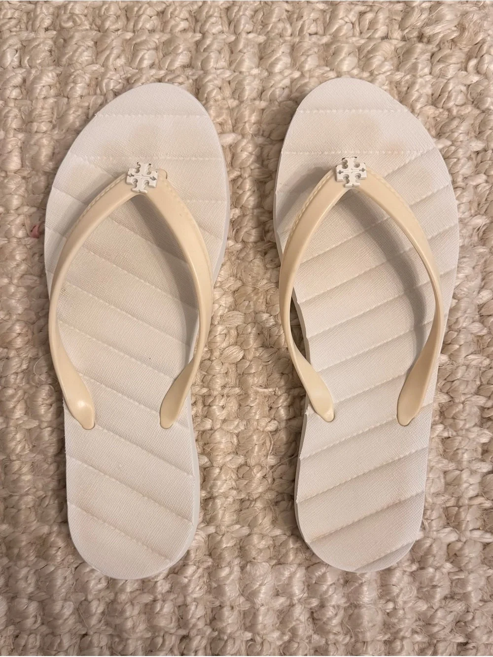 Tory Burch Ivory Logo Flip Flop Sandals